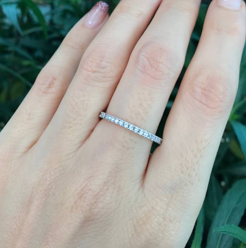 Frauenring 14K Gelbgold - Kubikzirkonia Halbe Eterntiy Band Diamant Simulant Für Sie Coloress Clear Stackable von Belesas