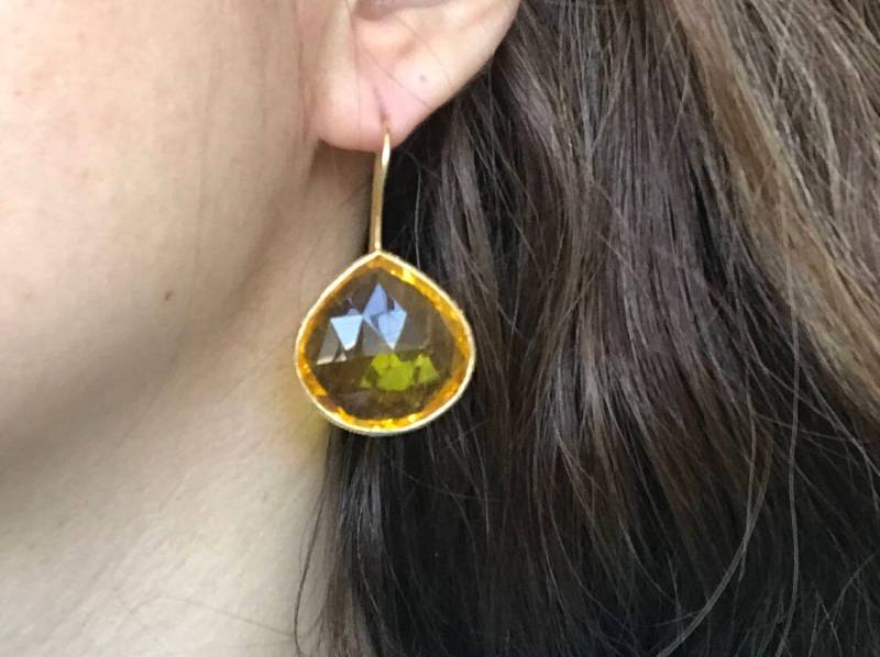 Gelbe Quarz Ohrringe - Boho Tropfen Minimalist Schlichte Birnenförmige Festliche Sterling Silber Ohrring von Belesas