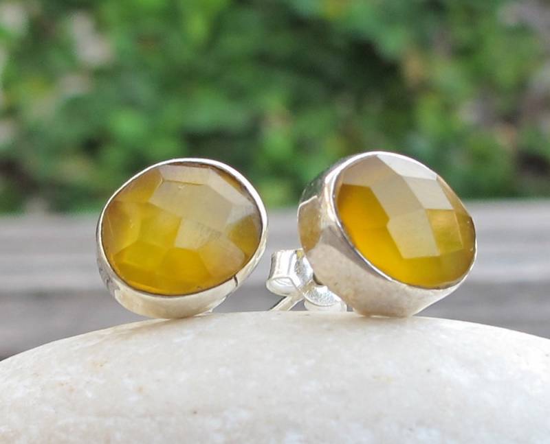 Gelber Onyx Ohrring - Ovaler Citrin Topas Chalcedon Schlichter Quarz Ohrring von Belesas