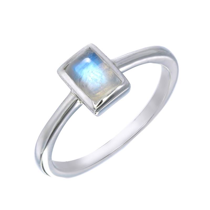 Mondstein Rechteckig Zierlich Silber Ring-Cabochon Echter Regenbogen Stapel Ring-Schlicht Minimalistisch Irisierender Ring - Juni Geburtsstein Ring von Belesas