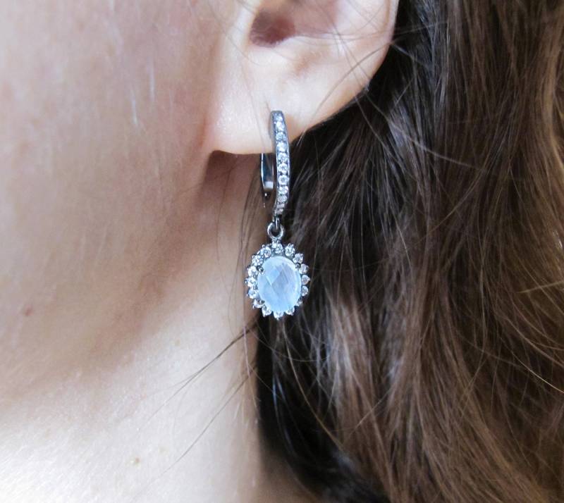 Oval Mondstein Ohrringe - Regenbogen Schwarzer Heiligenschein Ohrring - Juni Geburtsstein Sterling Silber Ohrring von Belesas