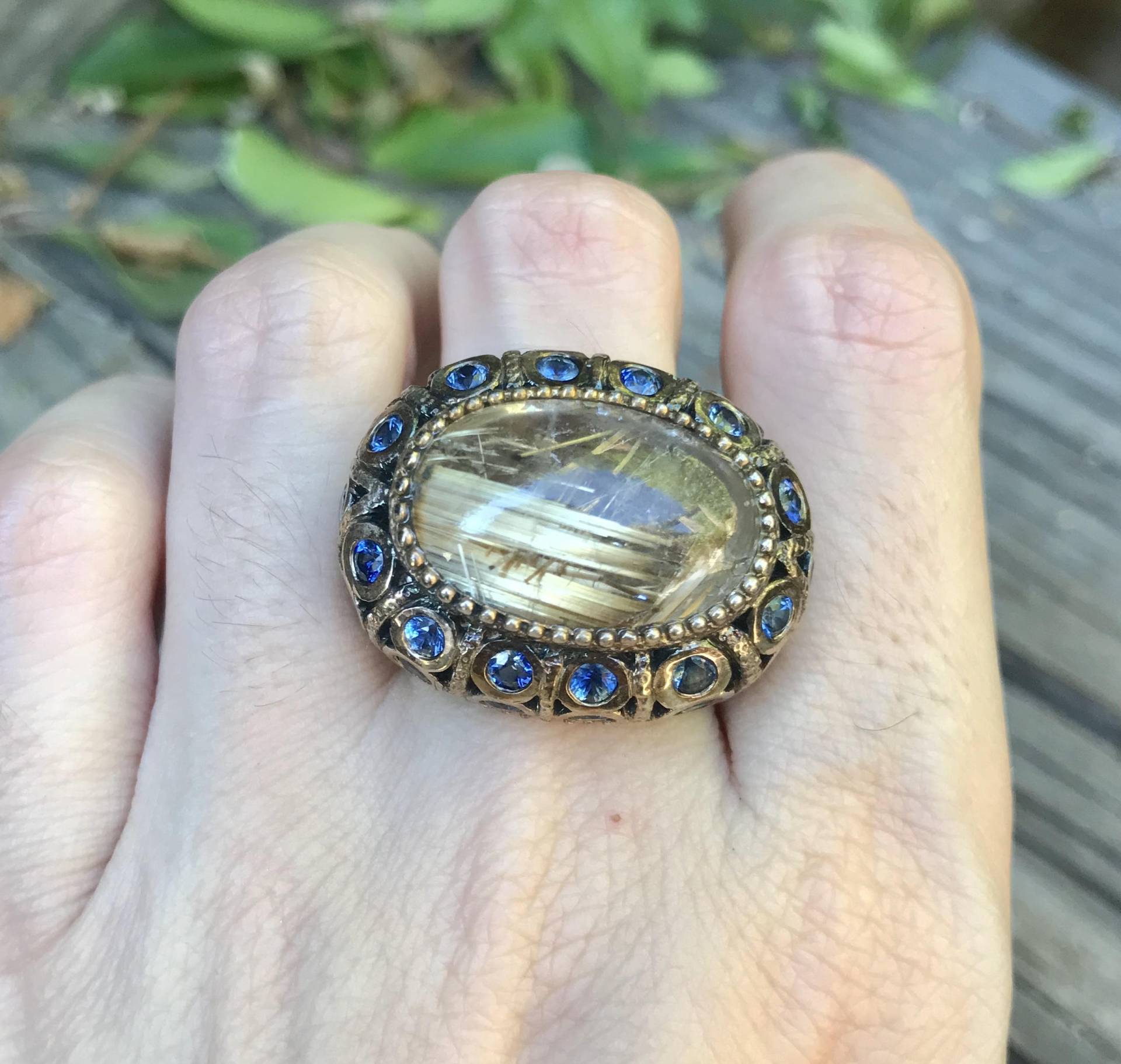 Ovaler Rutil Statement Ring - Großer Stein Art Deco Mutiger Filigraner Designer Avantgarde Unikat Edelstein Jugendstil Ring von Belesas
