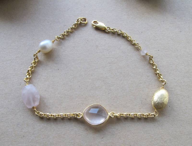 Perlenarmbänder - Edelstein Armbänder - Rosenquarz Quarz Stein Brautjungfern Rosa Hochzeit - Armband von Belesas