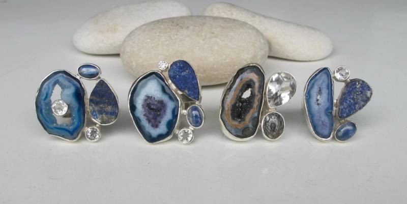 Roher Lapis Lazuli Ring - Geode Multistone Sterling Silber Cluster Edelstein Ring Boho 925 Statement von Belesas