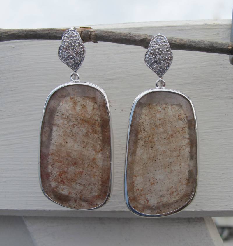 Statement Ohrringe - Rechteckige Form Tropfen Abend Edelstein Einzigartiger Künstler Ohrring - Kräftiger Stein Ohrring von Belesas