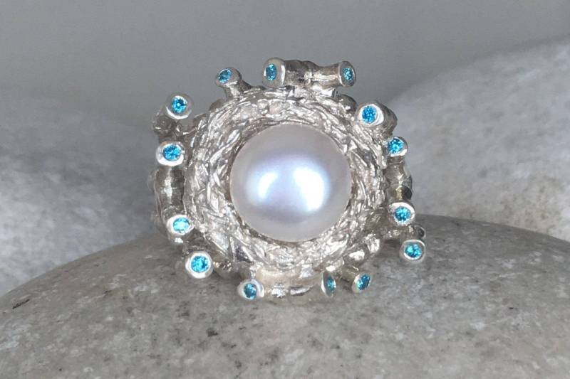 Vogelnest Perlenring - Perle Verlobungsring Natur Inspiriert Echte Ring Natürliche Juni Birthstone von Belesas