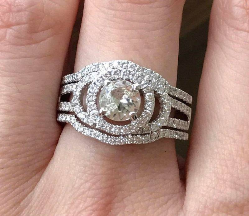 Weißer Saphir Deco Ring - Einzigartiges Braut Set Ringe - Vintage Sets - Drei Teiliges Verlobungs Set - Großes Doppel Band Ring von Belesas