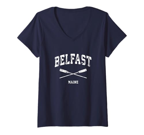 Damen Belfast Maine Vintage nautische gekreuzte Ruder T-Shirt mit V-Ausschnitt Damen Belfast Maine Vintage nautische gekreuzte Ruder T-Shirt mit V-Ausschnitt von Belfast Maine Sailing T-Shirts & Retro Tees