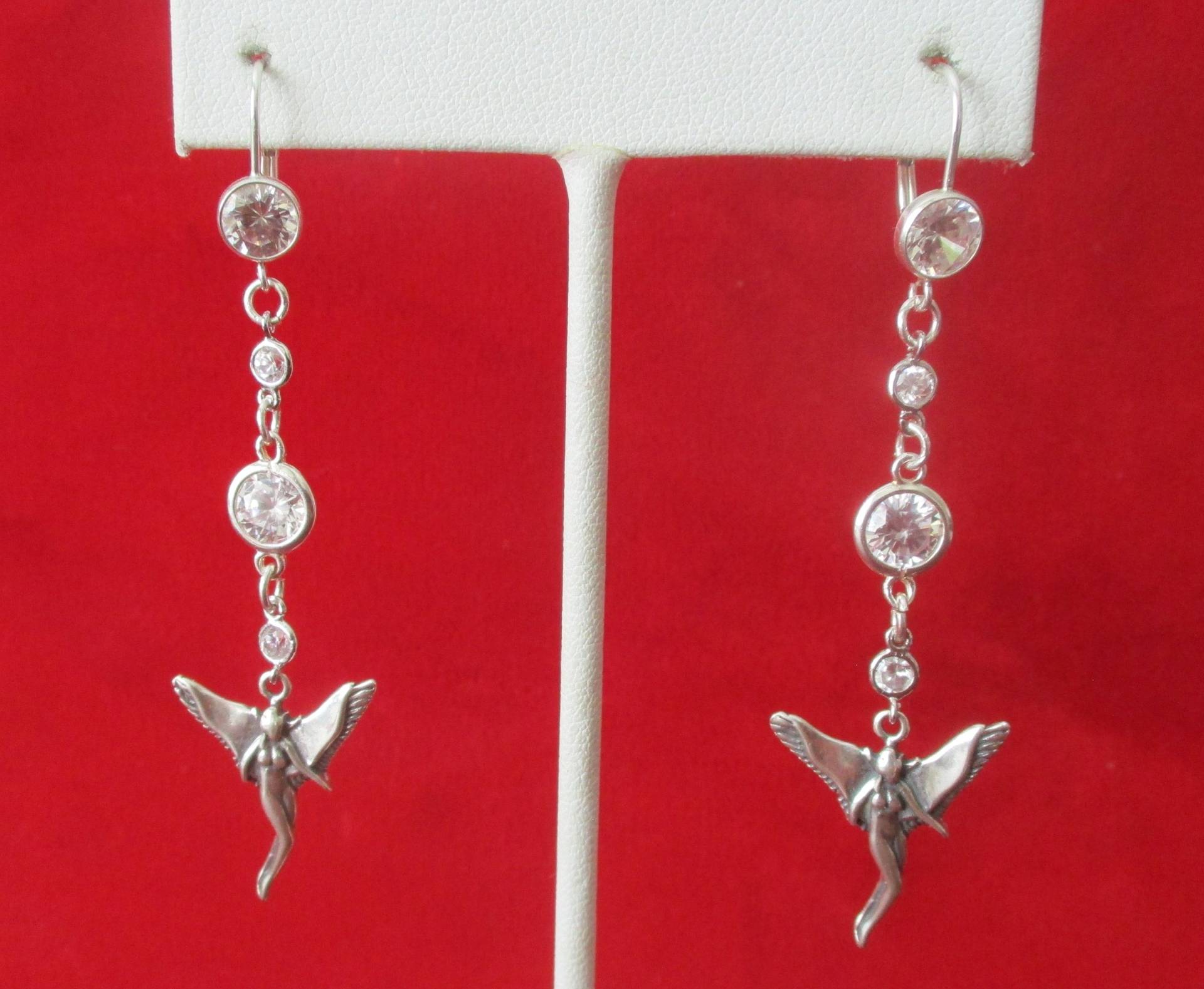 Paar Vintage Sterling Silber & Zirkonia "Fee" Ohrringe Paar Vintage Sterling Silber & Zirkonia "Fee" Ohrringe von BelforAntiques