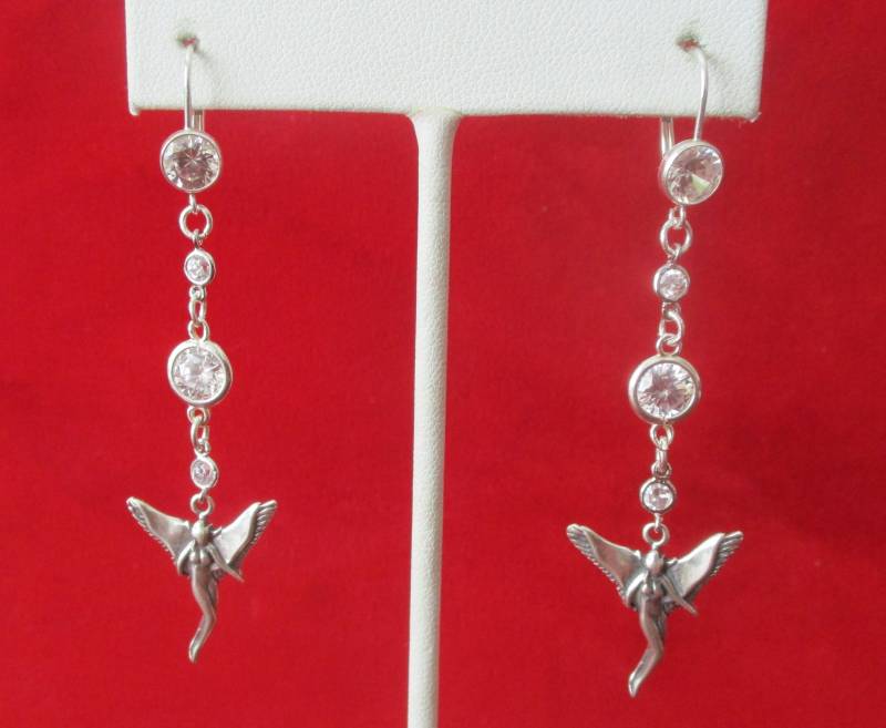 Paar Vintage Sterling Silber & Zirkonia "Fee" Ohrringe von BelforAntiques