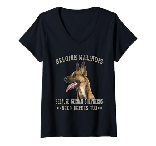 Damen Belgischer Malinois, Weil Deutsche Schäferhunde auch Helden brauchen T-Shirt mit V-Ausschnitt Damen Belgischer Malinois, Weil Deutsche Schäferhunde auch Helden brauchen T-Shirt mit V-Ausschnitt von Belgian Malinois Admirer Shirts
