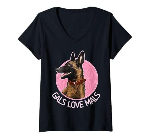 Damen Gals Love Mals Belgischer Malinois-Liebhaber T-Shirt mit V-Ausschnitt von Belgian Malinois Clothing & Gifts
