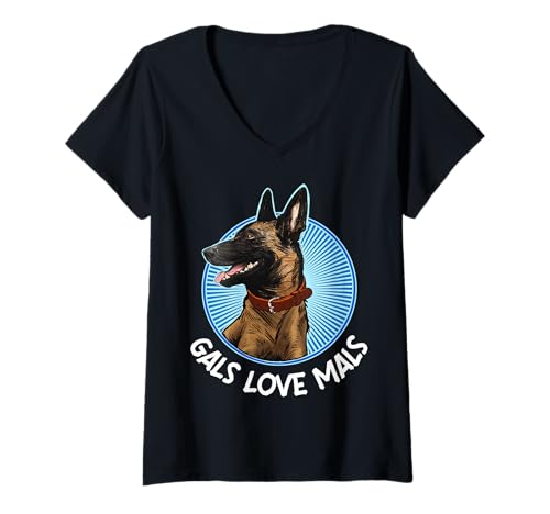 Damen Gals Love Mals Belgischer Malinois-Liebhaber T-Shirt mit V-Ausschnitt von Belgian Malinois Clothing & Gifts