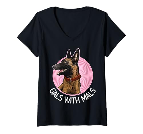 Damen Mädels with Mals Belgischer Malinois-Liebhaber T-Shirt mit V-Ausschnitt von Belgian Malinois Clothing & Gifts