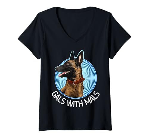 Damen Mädels with Mals Belgischer Malinois-Liebhaber T-Shirt mit V-Ausschnitt von Belgian Malinois Clothing & Gifts