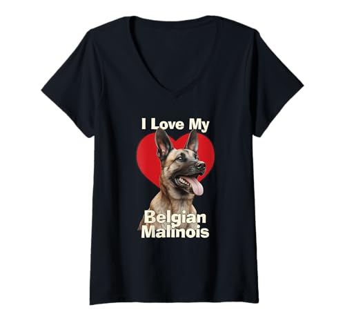 Damen Ich Liebe Meinen belgischen Malinois-Welpenhund T-Shirt mit V-Ausschnitt Damen Ich Liebe Meinen belgischen Malinois-Welpenhund T-Shirt mit V-Ausschnitt von Belgian Malinois Dog T-Shirt