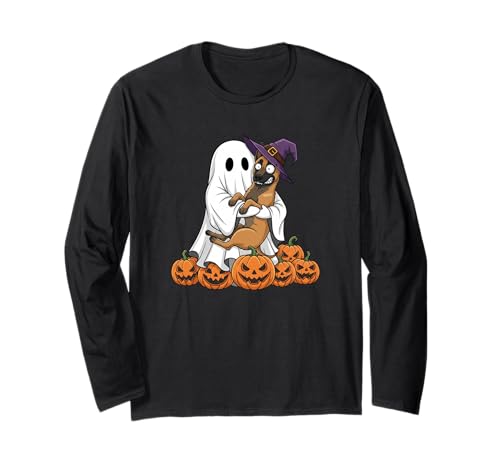Ghost Belgischer Malinois Kürbis Halloween Kinder Herren Damen Langarmshirt von Belgian Malinois Lovers Halloween Outfits Boy Girl