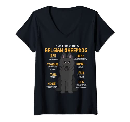 Damen Belgischer Schäferhund Anatomie Lustiger Hund Mama Papa Süße T-Shirt mit V-Ausschnitt von Belgian Sheepdog Funny Gifts Co