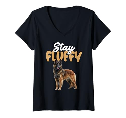 Damen Belgische Tervuren Besitzer Enthusiast Fluffy Belgische Tervuren T-Shirt mit V-Ausschnitt Damen Belgische Tervuren Besitzer Enthusiast Fluffy Belgische Tervuren T-Shirt mit V-Ausschnitt von Belgian Tervuren Graphic For Dog Enthusiasts