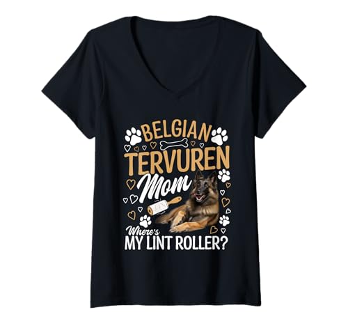 Damen Belgische Tervuren Besitzerin Mama Fusselrolle Belgische Tervuren T-Shirt mit V-Ausschnitt Damen Belgische Tervuren Besitzerin Mama Fusselrolle Belgische Tervuren T-Shirt mit V-Ausschnitt von Belgian Tervuren Graphic For Dog Enthusiasts
