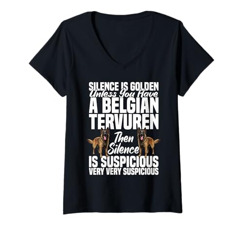 Damen Hundebesitzer Hundefreund Schweigen Welpe Belgische Tervuren T-Shirt mit V-Ausschnitt Damen Hundebesitzer Hundefreund Schweigen Welpe Belgische Tervuren T-Shirt mit V-Ausschnitt von Belgian Tervuren Graphic For Dog Enthusiasts