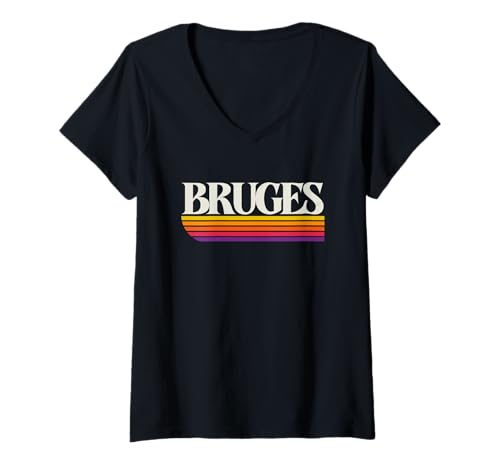 Damen Brügge Belgien Retro Grafik T-Shirt mit V-Ausschnitt Damen Brügge Belgien Retro Grafik T-Shirt mit V-Ausschnitt von Belgian Throwbacks