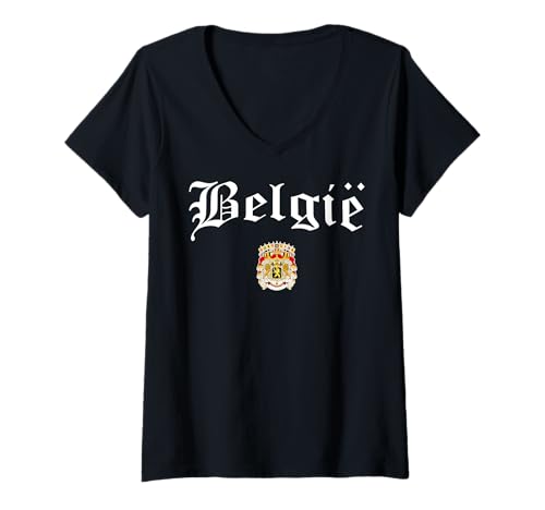Damen Belgien Wappen T-Shirt mit V-Ausschnitt von Belgien Designs