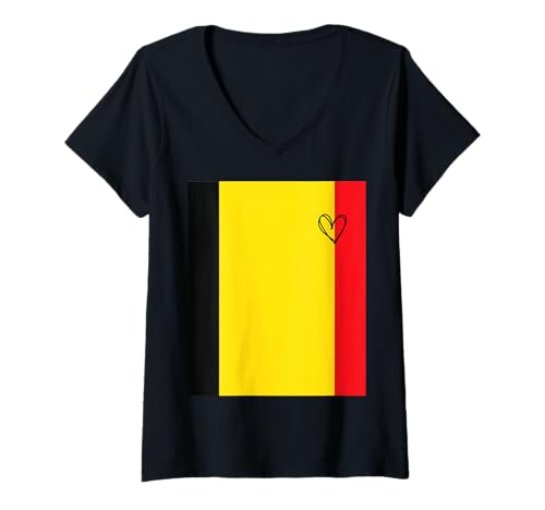 Damen Belgien Flagge Belgians Heart Proud Heritage National Day T-Shirt mit V-Ausschnitt von Belgium Flag Belgians National Day Gifts Idea