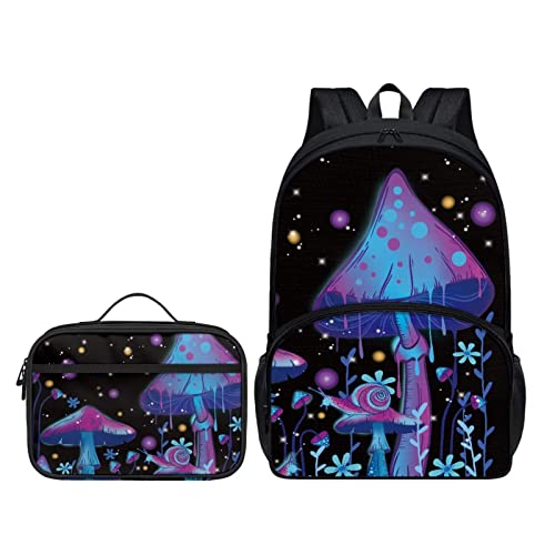 Belidome 2-in-1 Kinder-Schulrucksack-Set, isolierte Lunchtasche für Jungen und Mädchen, Galaxie-Pilz, Einheitsgröße, Kinderrucksack von Belidome