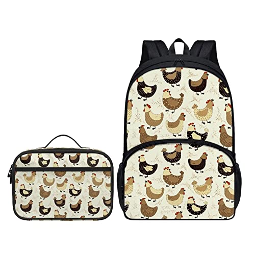 Belidome 2-in-1 Kinder-Schulrucksack-Set, isolierte Lunchtasche für Jungen und Mädchen, Hühnermotiv, Einheitsgröße, Kinderrucksack von Belidome