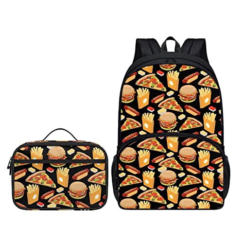 Belidome 2-teiliges Schul-Büchertaschen-Set, Rucksack mit Lunchtasche für Kinder und Erwachsene, Hamburger, Einheitsgröße, Kinderrucksack von Belidome