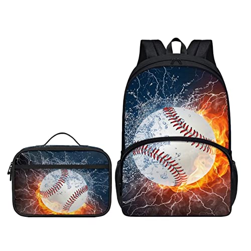 Belidome 2-teiliges Schul-Büchertaschen-Set, Rucksack mit Lunchtasche für Kinder und Erwachsene, Softball-Druck, Einheitsgröße, Kinderrucksack von Belidome