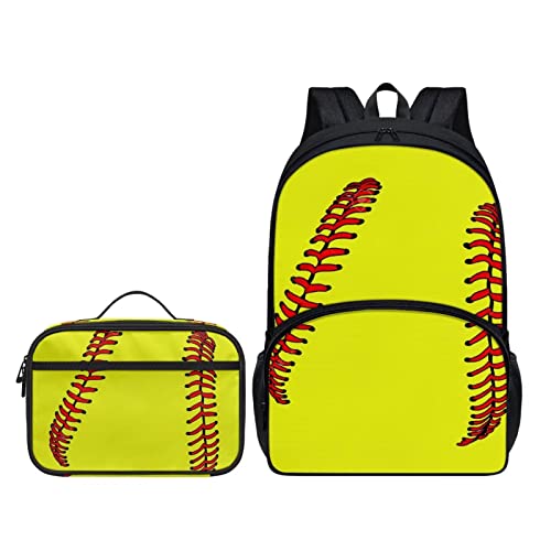 Belidome 2-teiliges Schul-Büchertaschen-Set, Rucksack mit Lunchtasche für Kinder und Erwachsene, Softball-Stil, Einheitsgröße, Kinderrucksack von Belidome