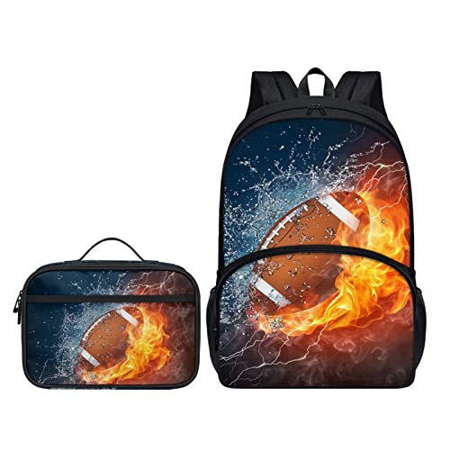 Belidome 2-teiliges Schul-Büchertaschen-Set, Rucksack mit Lunchtasche für Kinder und Erwachsene, fußball, Einheitsgröße, Kinderrucksack von Belidome