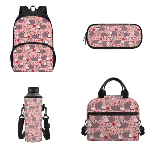 Belidome 4-teiliger Rucksack, Lunchtasche, Federmäppchen, Wasserflaschenhalter für Kinder, Erwachsene, Unisex, leicht, isoliert, Tagesrucksack, Opossums, Onesized, Kinderrucksack von Belidome