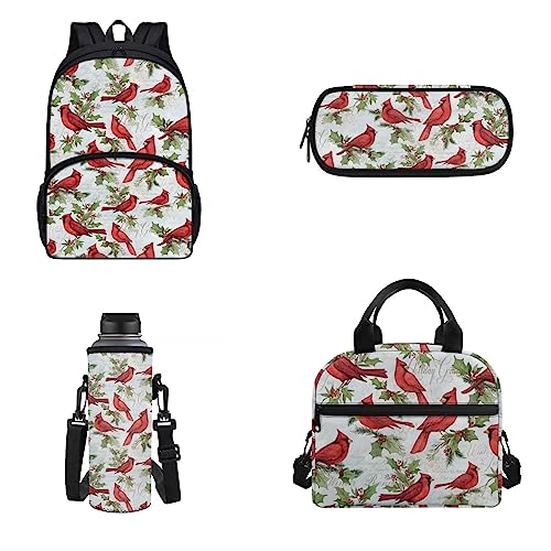 Belidome 4-teiliges Rucksack-Set für 43,2 cm (17 Zoll) Laptop-Rucksack, Camping-Rucksack für Jungen und Mädchen, Cardinal Bird, Einheitsgröße, Kinderrucksack von Belidome