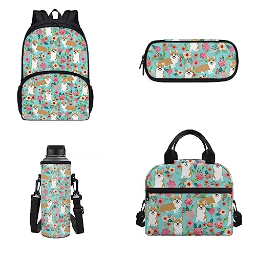 Belidome 4-teiliges Rucksack-Set für 43,2 cm (17 Zoll) Laptop-Rucksack, Camping-Rucksack für Jungen und Mädchen, Faultier Blumen, Einheitsgröße, Kinderrucksack von Belidome