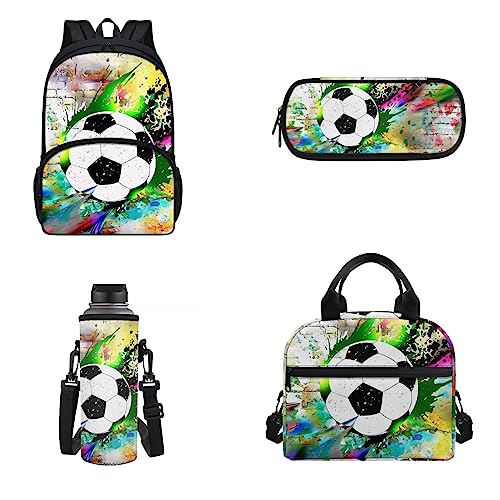 Belidome 4-teiliges Rucksack-Set für 43,2 cm (17 Zoll) Laptop-Rucksack, Camping-Rucksack für Jungen und Mädchen, Fußball, Einheitsgröße, Kinderrucksack von Belidome