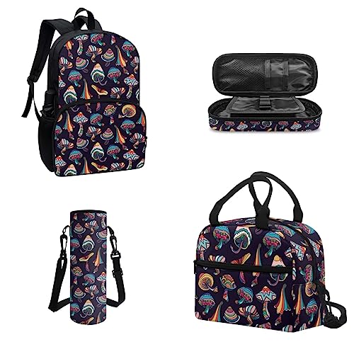 Belidome 4-teiliges Rucksack-Set für 43,2 cm (17 Zoll) Laptop-Rucksack, Camping-Rucksack für Jungen und Mädchen, Lila Pilz, Einheitsgröße, Kinderrucksack von Belidome