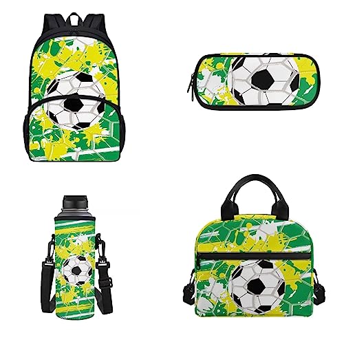 Belidome 4-teiliges Schulrucksack-Set für Männer und Frauen, Lunch-Taschen, Federmäppchen, Wasserflaschen-Tasche, Fußball-Batikfärbung, Einheitsgröße, Kinderrucksack von Belidome