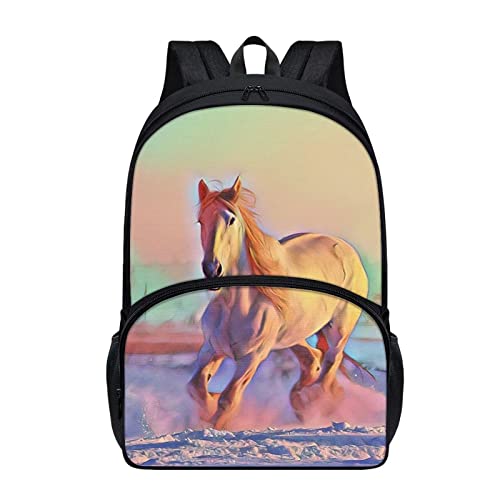 Belidome 43,2 cm Kinder-Schulrucksack mit Taschen, Büchertasche, leichter Rucksack, leicht, Regenbogenpferd, Einheitsgröße von Belidome