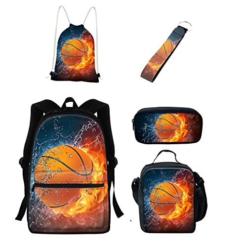 Belidome 5-teiliges Kinder-Rucksack-Set mit isolierter Lunch-Tasche, Federmäppchen, Schlüsselanhänger, Kordelzug, Rucksack, Wasser- und Feuerkorb, Einheitsgröße, Kinderrucksack von Belidome