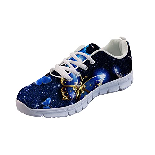 Belidome Adorable Blue Butterfly Sport Sneaker Trainer Flache Schnürschuhe für Frauen Mädchen Soft Breathable von Belidome