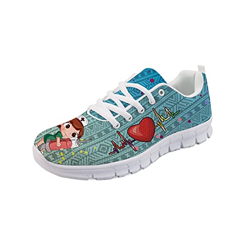 Belidome Boho Nurse Damen Sneakers Blau Sneaker für Walk Sports rutschfest Atmungsaktiv von Belidome