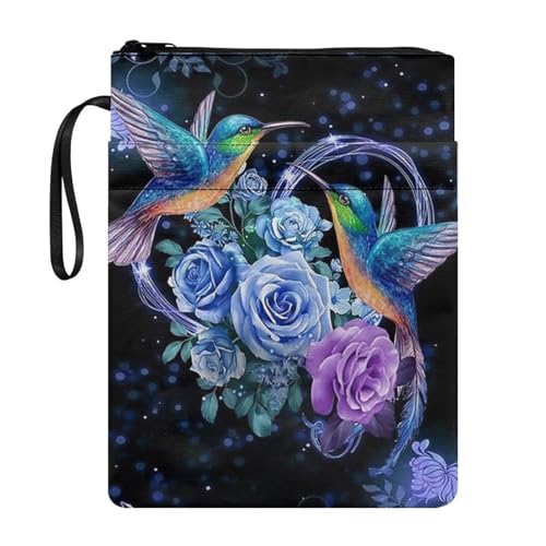 Belidome Buchtasche mit Blumenmuster, Kolibri, für Damen, mit Reißverschluss, Buchhülle für Buchliebhaber, mit Vordertaschen, waschbar von Belidome