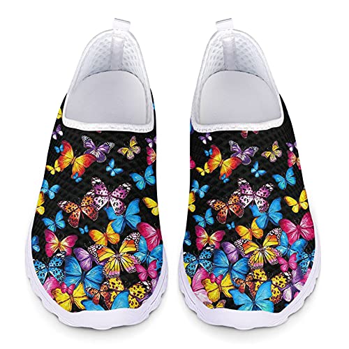 Belidome Bunte Schmetterling Slip on Schuhe Damen Mesh Sneakers für Summer Running Walk rutschfest atmungsaktiv von Belidome
