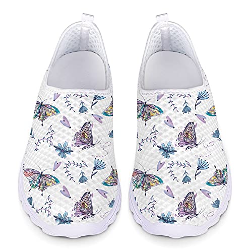 Belidome Butterfly Flower Slip on Sneakers Damen Mädchen Walk Schuhe Soft Mesh Sneakers Weiß von Belidome