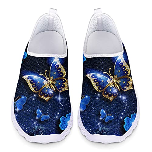 Belidome Cute Blue Butterfly Damen Sneakers für Walk Sports Weiche, atmungsaktive Mesh-Trainer von Belidome