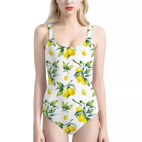 Belidome Damen Einteiler Tankini Badeanzug Bikini Bademode, zitronengelb, XL von Belidome