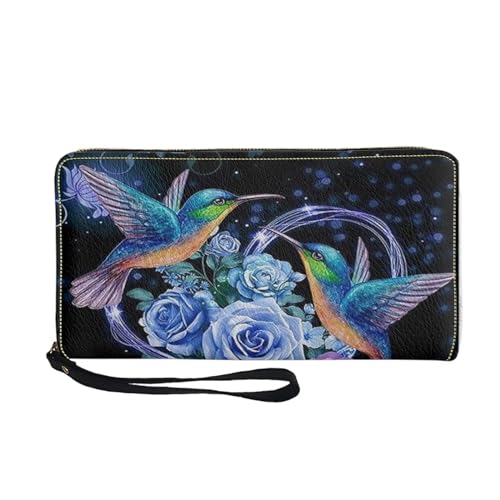 Belidome Damen Geldbörse Clutch Handtasche Leder Wristlet Bag, Kolibri Floral, Einheitsgröße von Belidome